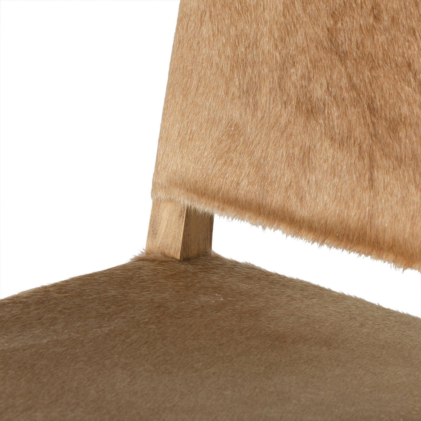 009 SI-1903065 | Closeup | Villa Bar Stool by Four Hands in light hair on hide, natural beech. Made from hair on hide, solid beech, iron in a modern style.