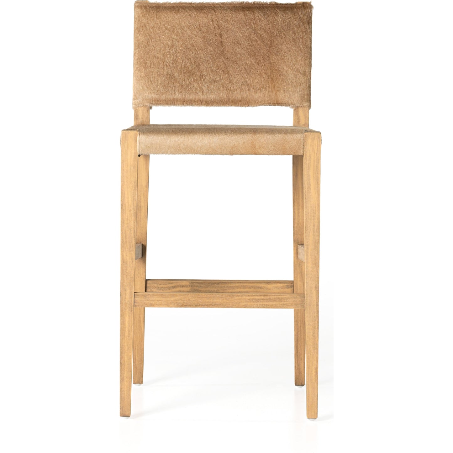003 SI-1903065 | Additional Silo | Villa Bar Stool by Four Hands in light hair on hide, natural beech. Made from hair on hide, solid beech, iron in a modern style.