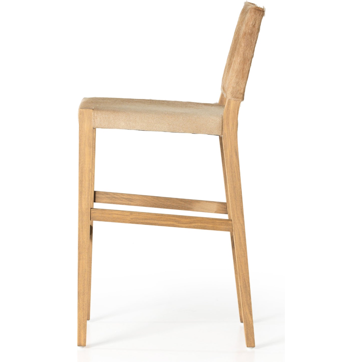 004 SI-1903065 | Additional Silo | Villa Bar Stool by Four Hands in light hair on hide, natural beech. Made from hair on hide, solid beech, iron in a modern style.