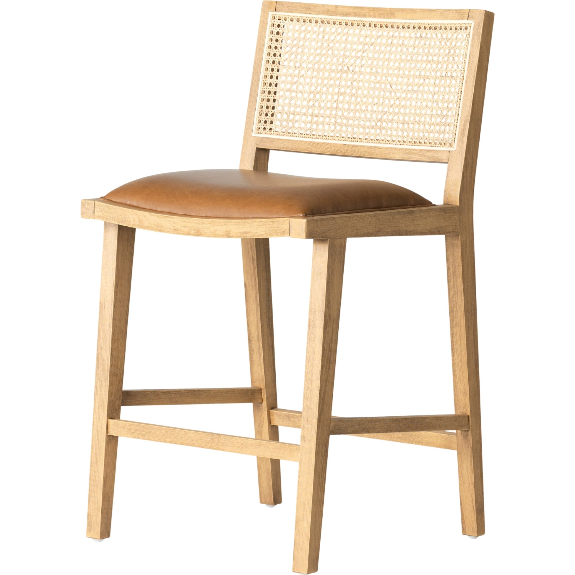 Sage Counter Stool by Four Hands in sierra butterscotch, natural beech, natural cane. Made from faux leather, solid beech, cane in a coastal style.