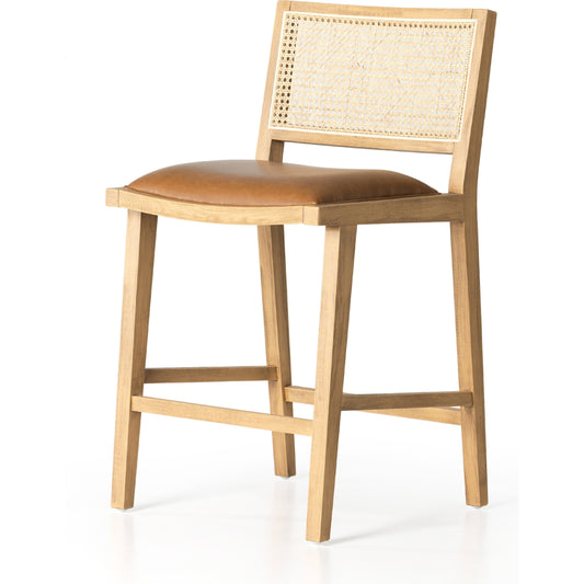 Sage Counter Stool by Four Hands in natural cane, sierra butterscotch. Made from faux leather, solid beech, cane in a coastal style.