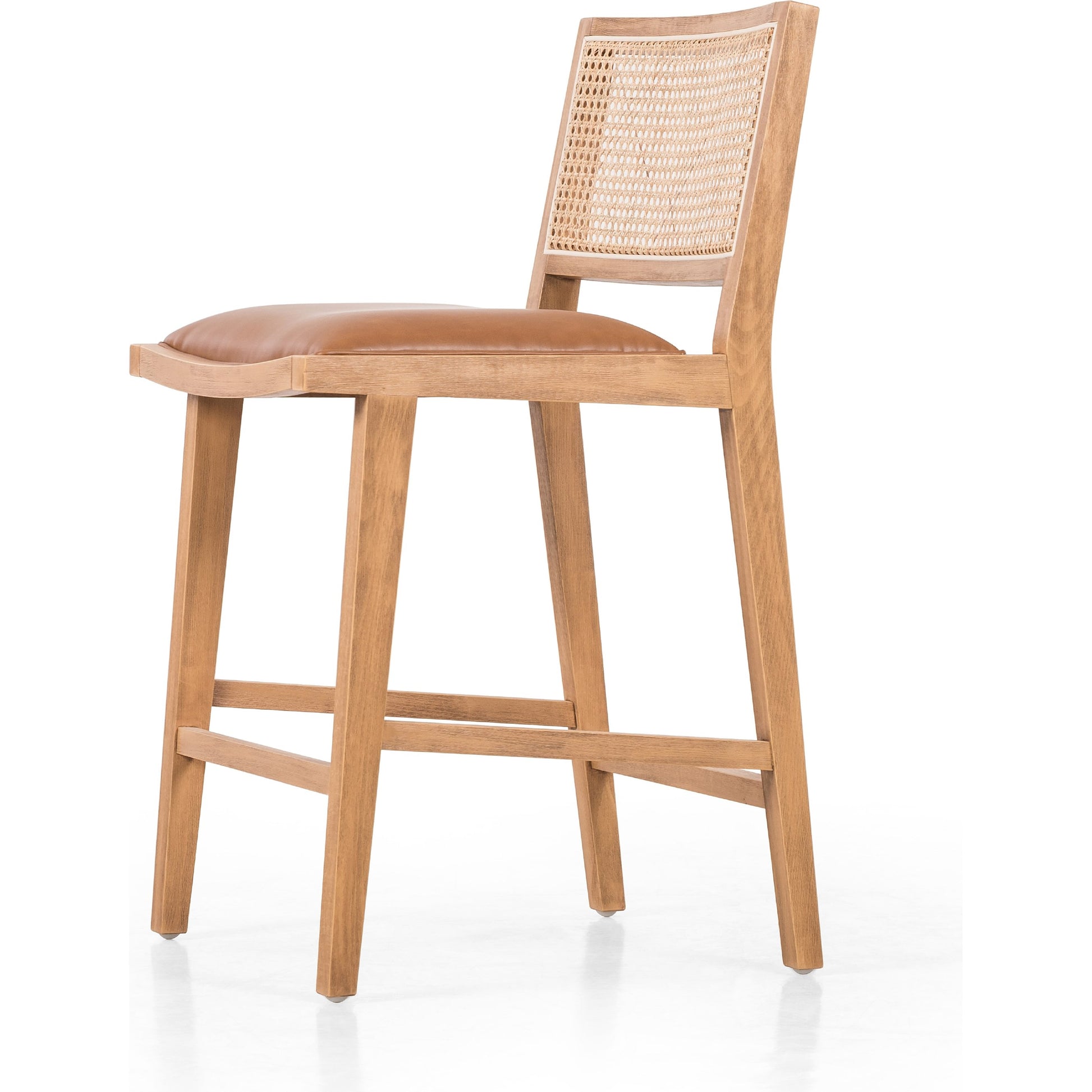 Sage Counter Stool by Four Hands in natural cane, sierra butterscotch. Made from faux leather, solid beech, cane in a coastal style.