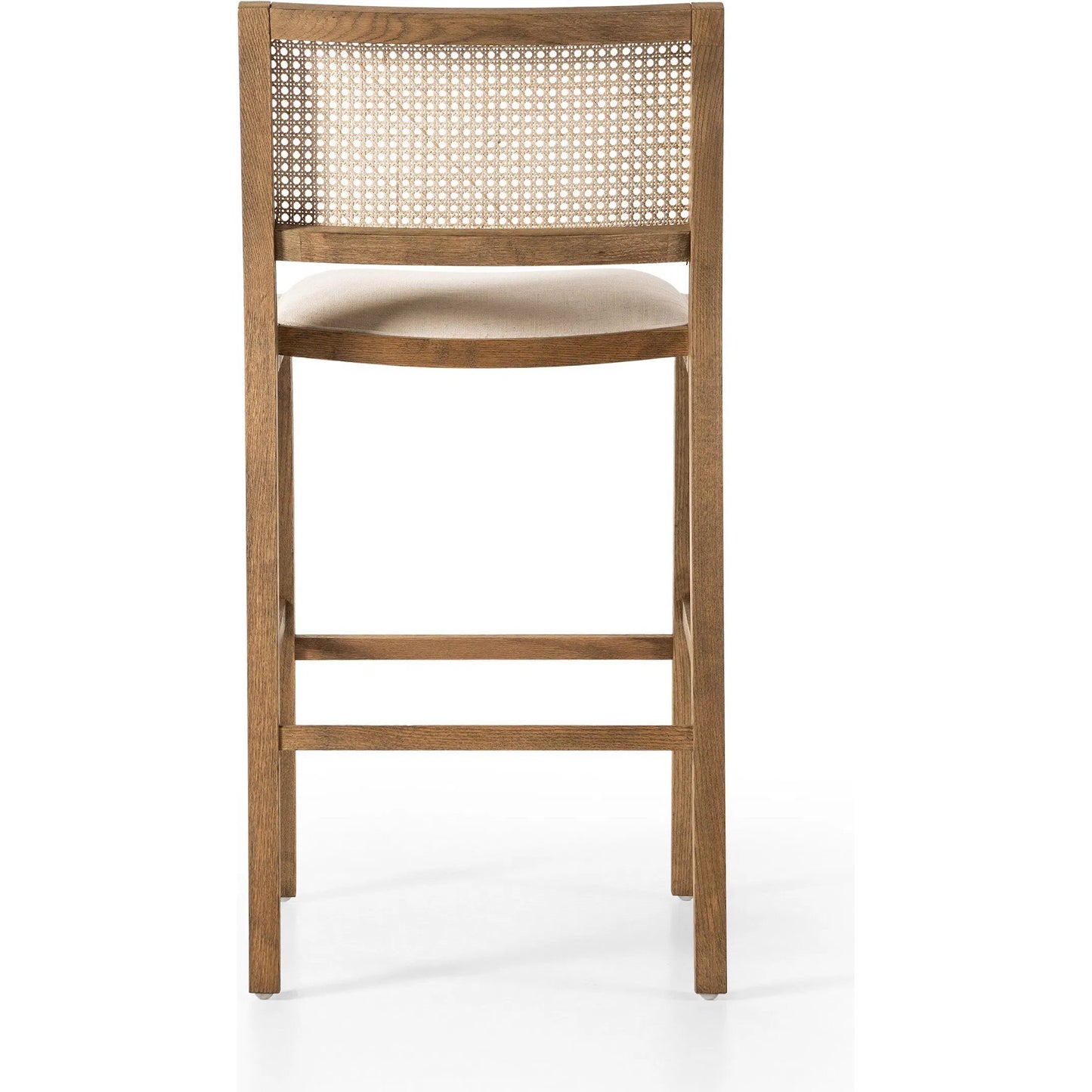 004 SI-2519301 | Additional Silo | Sage Bar Stool by Four Hands in savile flax, toasted oak, natural cane. Made from 92% polyester, 8% flax/linen, solid oak, cane in a rustic style.
