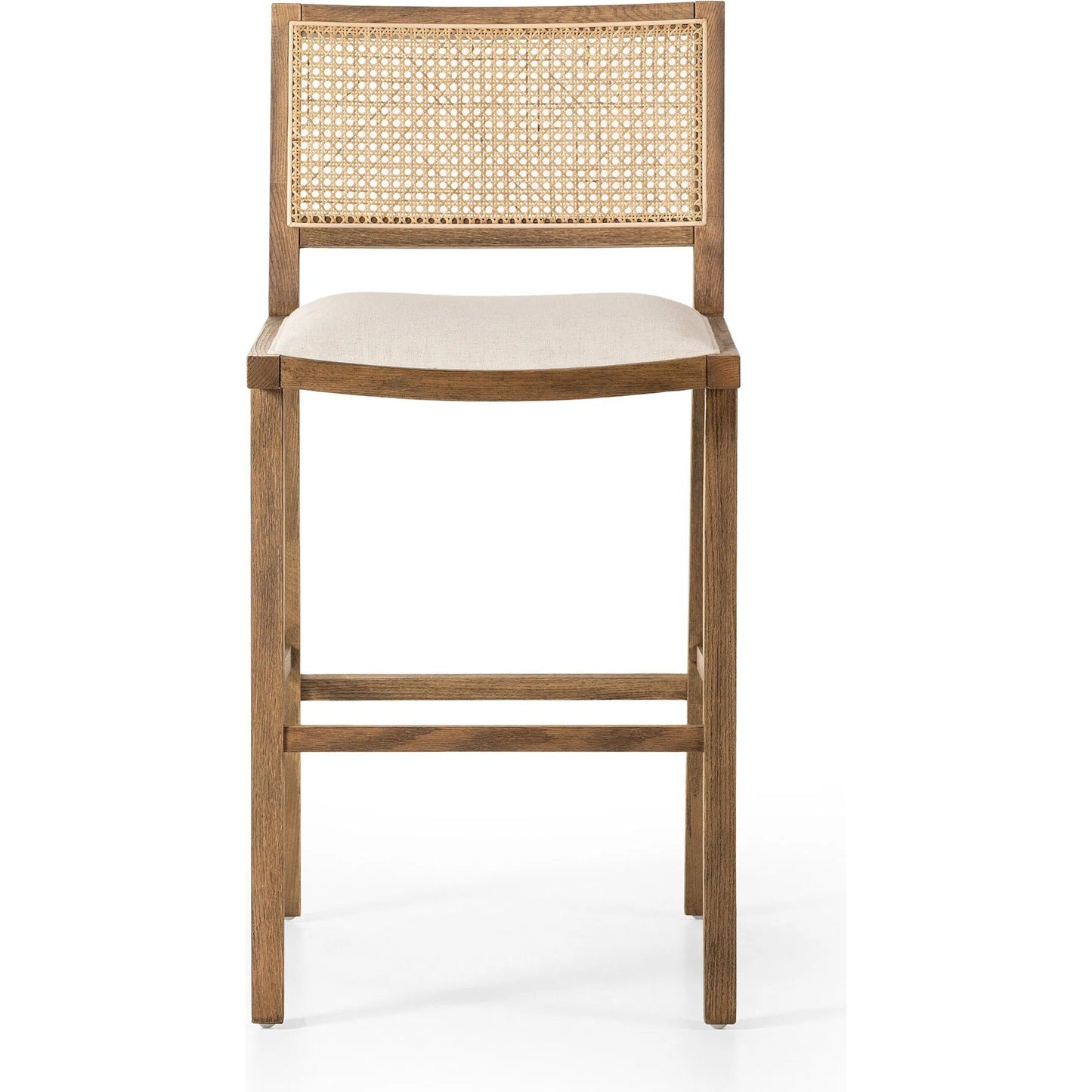 002 SI-2519301 | Additional Silo | Sage Bar Stool by Four Hands in savile flax, toasted oak, natural cane. Made from 92% polyester, 8% flax/linen, solid oak, cane in a rustic style.