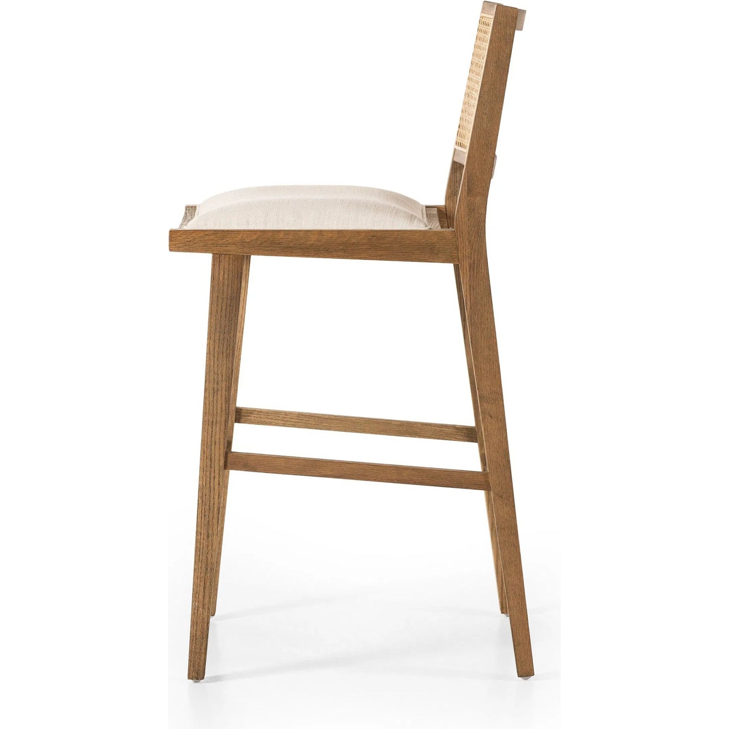003 SI-2519301 | Additional Silo | Sage Bar Stool by Four Hands in savile flax, toasted oak, natural cane. Made from 92% polyester, 8% flax/linen, solid oak, cane in a rustic style.