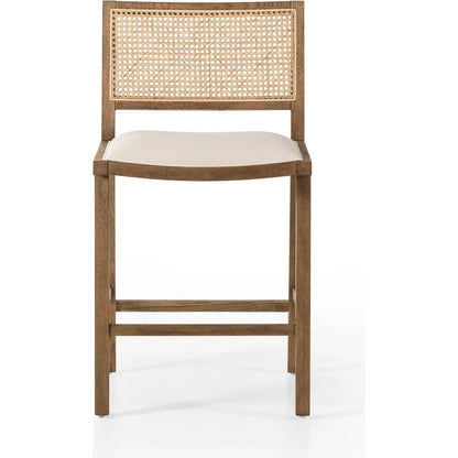 Sage Counter Stool by Four Hands in sierra butterscotch, natural beech, natural cane. Made from faux leather, solid beech, cane in a coastal style.