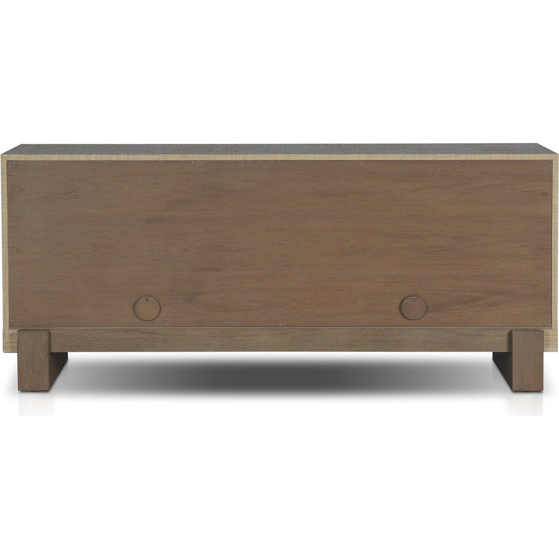 Hatch Sideboard by Four Hands in natural raffia, burnished mahogany. Made from sugar palm, solid mahogany, mahogany veneer in a modern style.