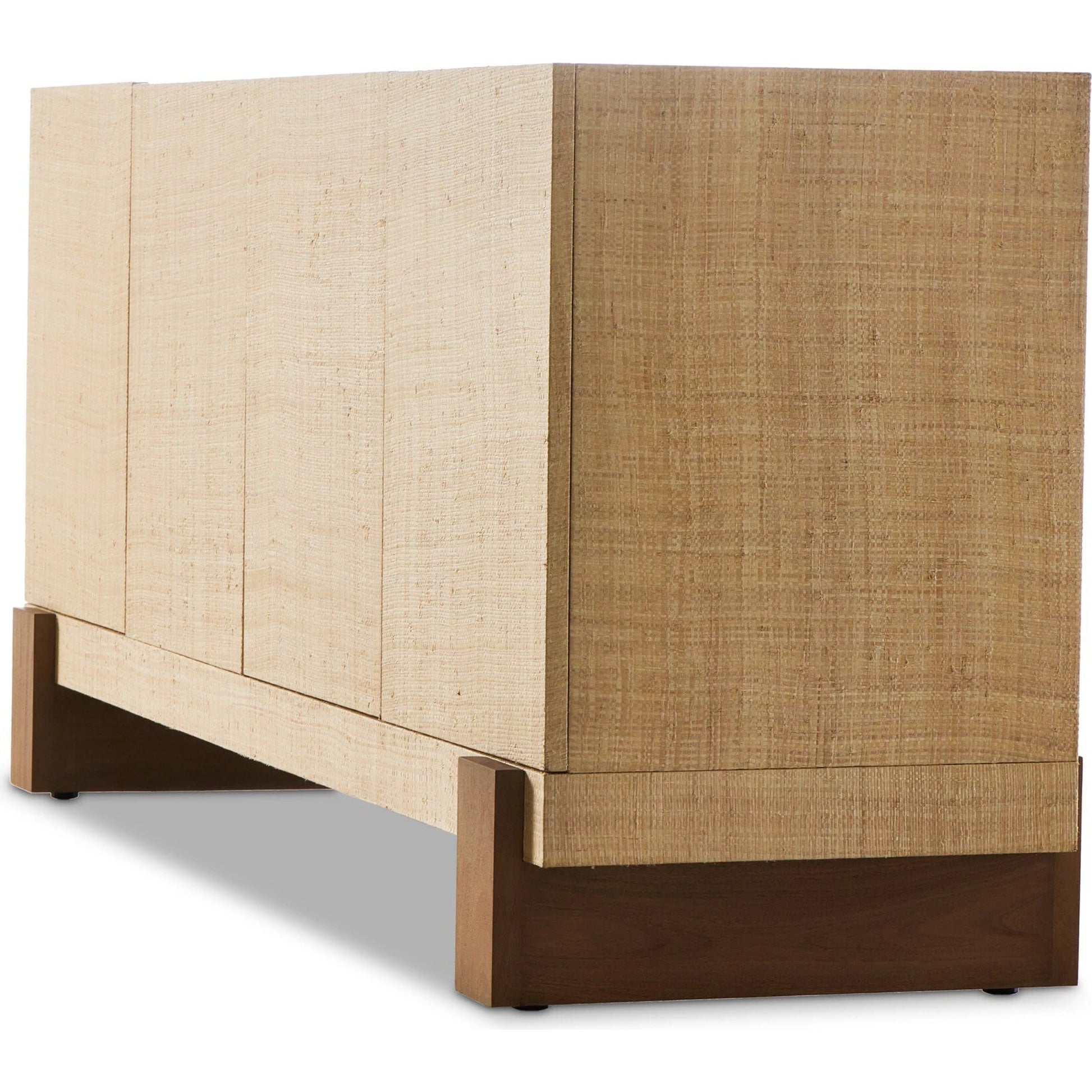 Hatch Sideboard by Four Hands in natural raffia, burnished mahogany. Made from sugar palm, solid mahogany, mahogany veneer in a modern style.