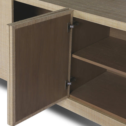 Hatch Sideboard by Four Hands in natural raffia, burnished mahogany. Made from sugar palm, solid mahogany, mahogany veneer in a modern style.