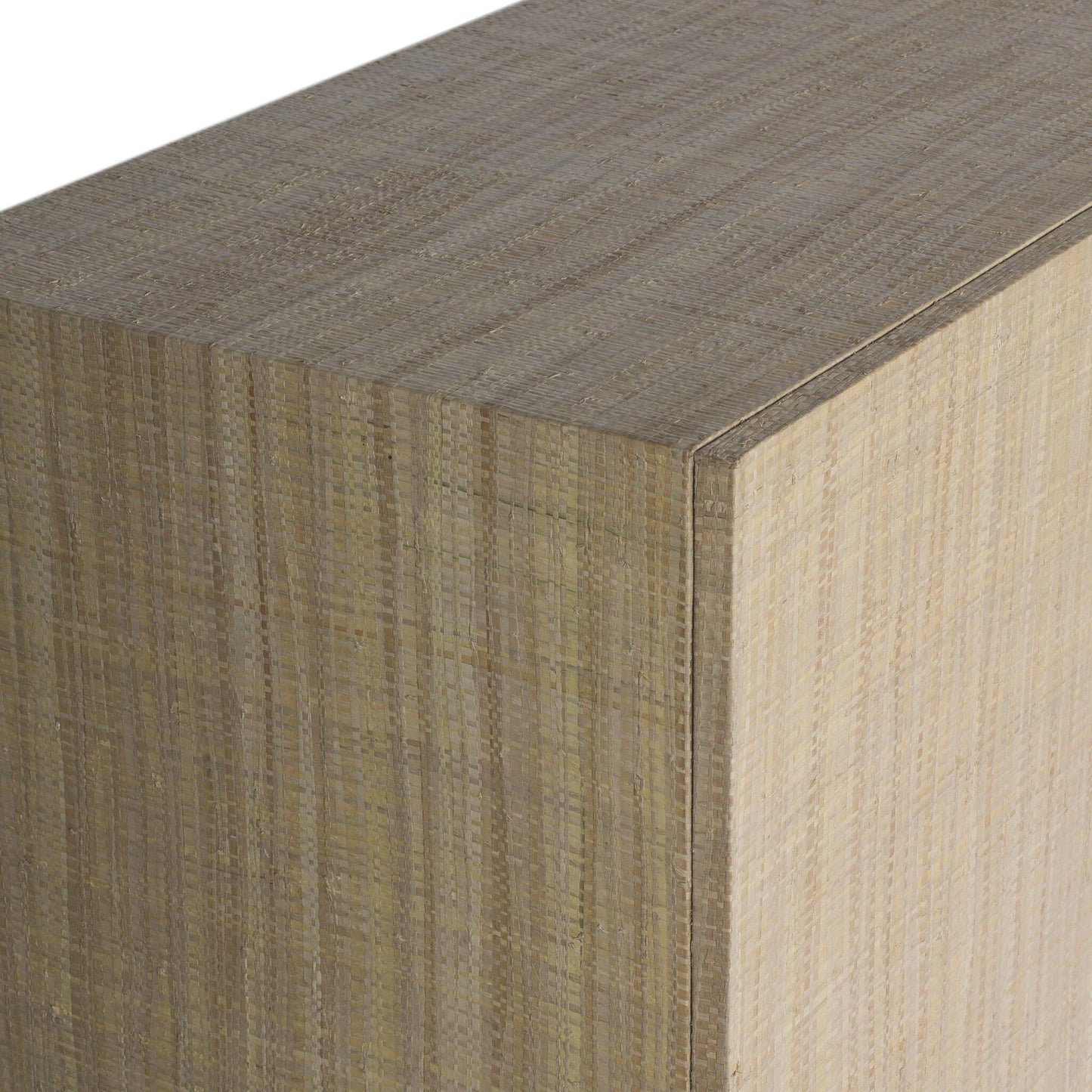 007 SI-2137368 | Closeup | Hatch Sideboard by Four Hands in natural raffia, burnished mahogany. Made from sugar palm, solid mahogany, mahogany veneer in a modern style.