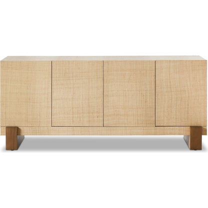 Hatch Sideboard by Four Hands in natural raffia, burnished mahogany. Made from sugar palm, solid mahogany, mahogany veneer in a modern style.