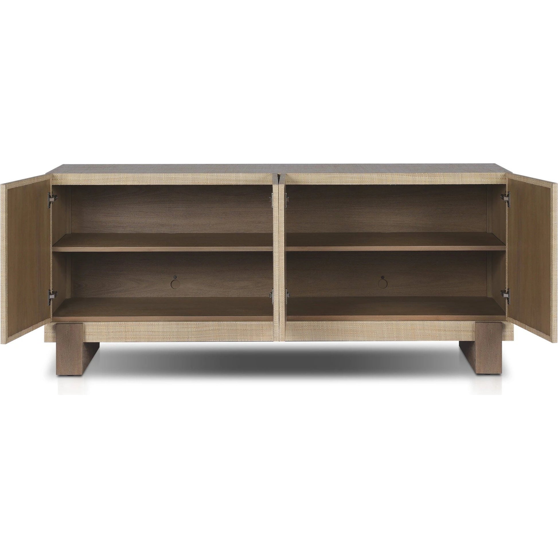 Hatch Sideboard by Four Hands in natural raffia, burnished mahogany. Made from sugar palm, solid mahogany, mahogany veneer in a modern style.