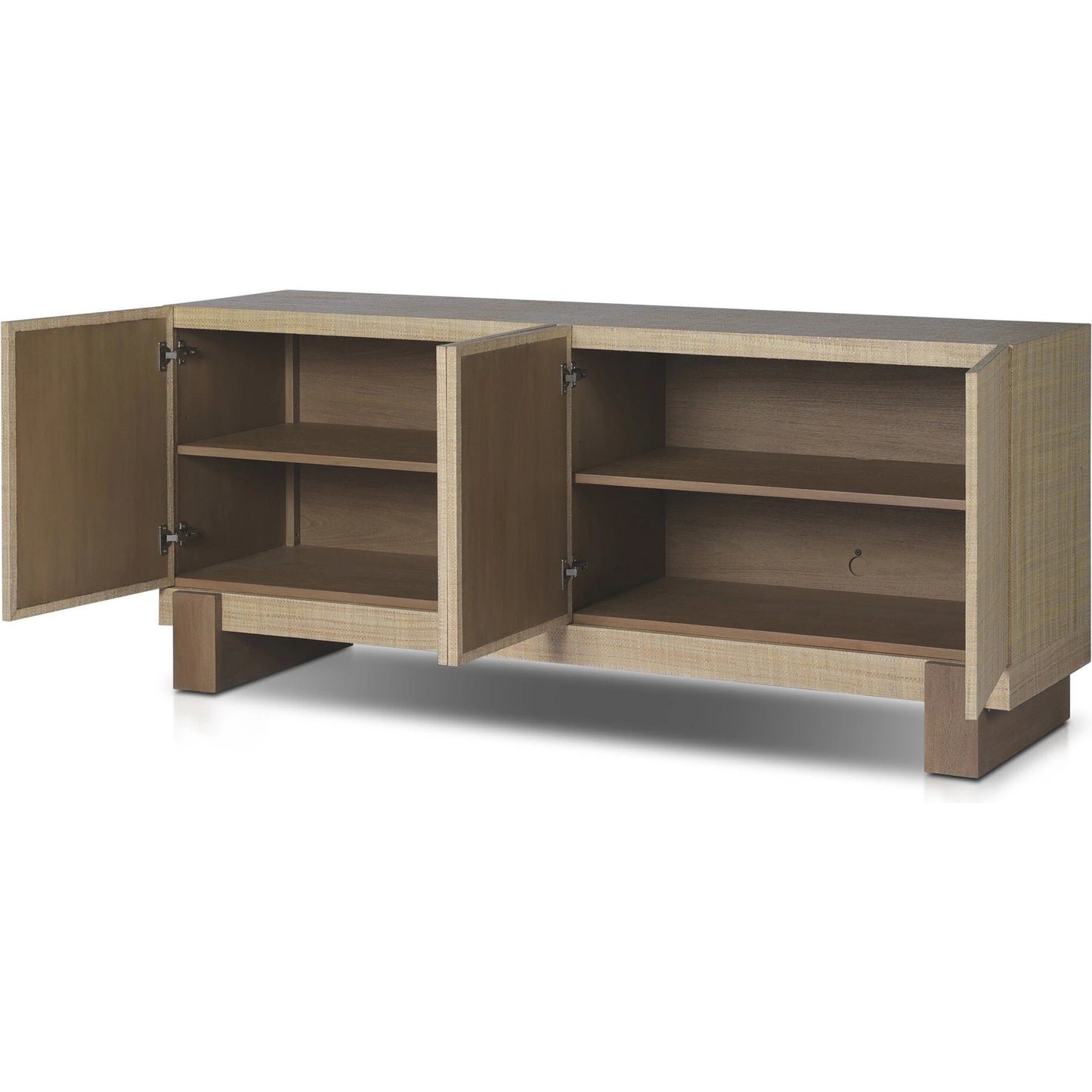 014 SI-2137368 | Additional Silo | Hatch Sideboard by Four Hands in natural raffia, burnished mahogany. Made from sugar palm, solid mahogany, mahogany veneer in a modern style.