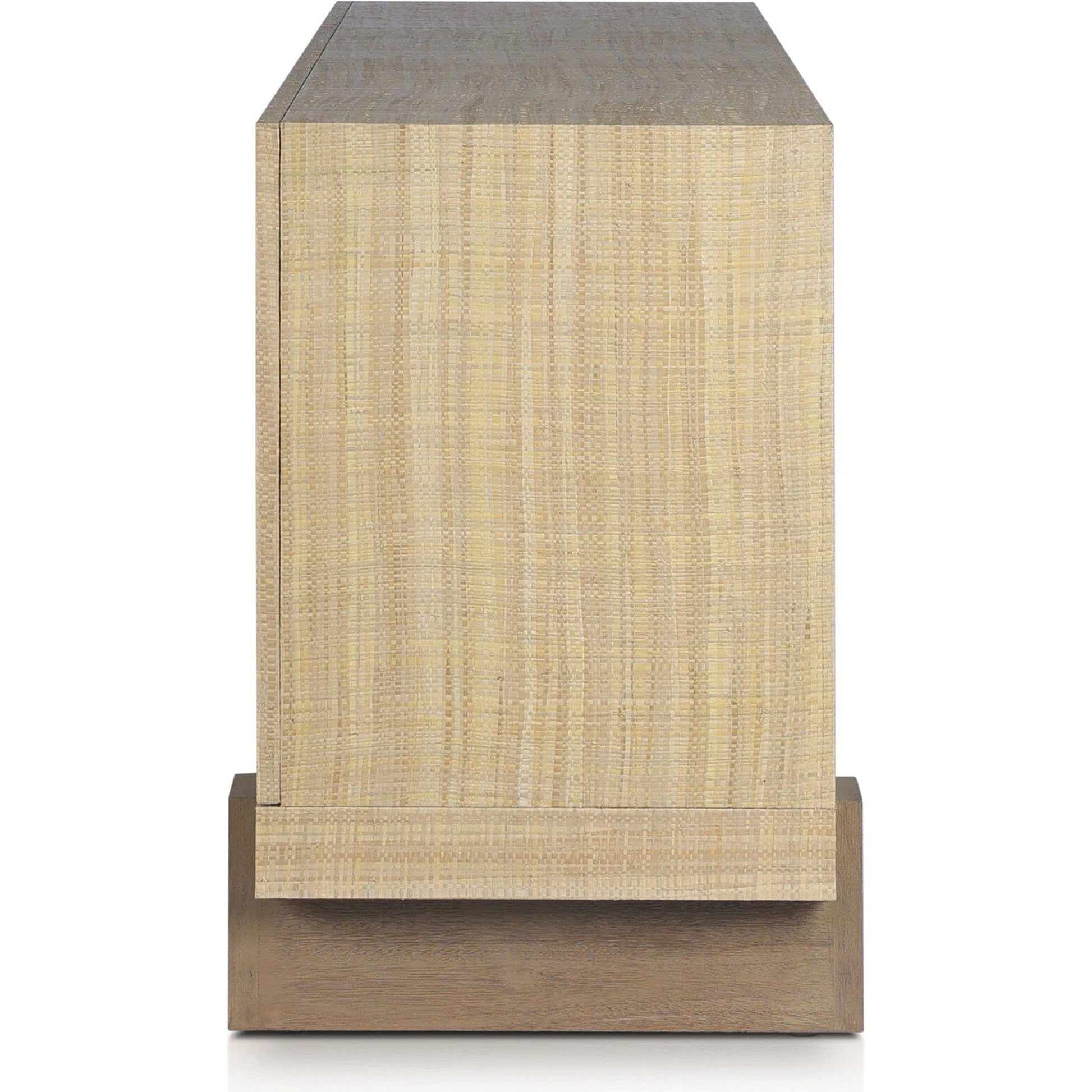 Hatch Sideboard by Four Hands in natural raffia, burnished mahogany. Made from sugar palm, solid mahogany, mahogany veneer in a modern style.