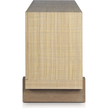 Hatch Sideboard by Four Hands in natural raffia, burnished mahogany. Made from sugar palm, solid mahogany, mahogany veneer in a modern style.