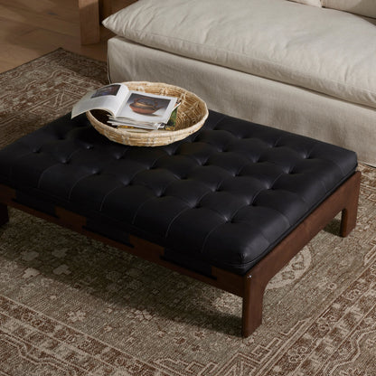 Halston Cocktail Ottoman by Four Hands. Made from top grain leather, solid ash, 100% polyester in a modern style.
