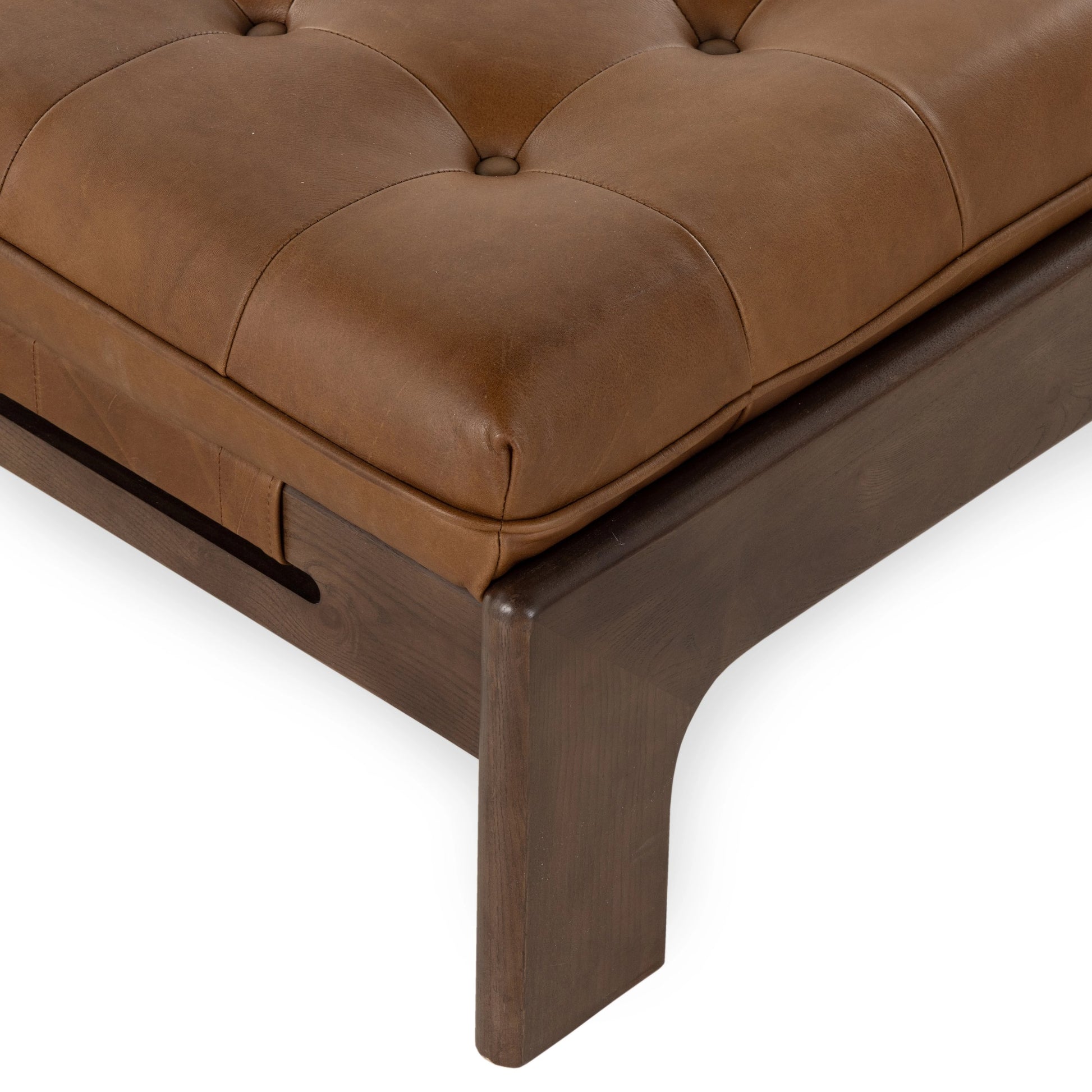 Halston Cocktail Ottoman by Four Hands. Made from top grain leather, solid ash, 100% polyester in a modern style.