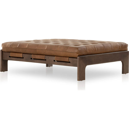 Halston Cocktail Ottoman by Four Hands. Made from top grain leather, solid ash, 100% polyester in a modern style.