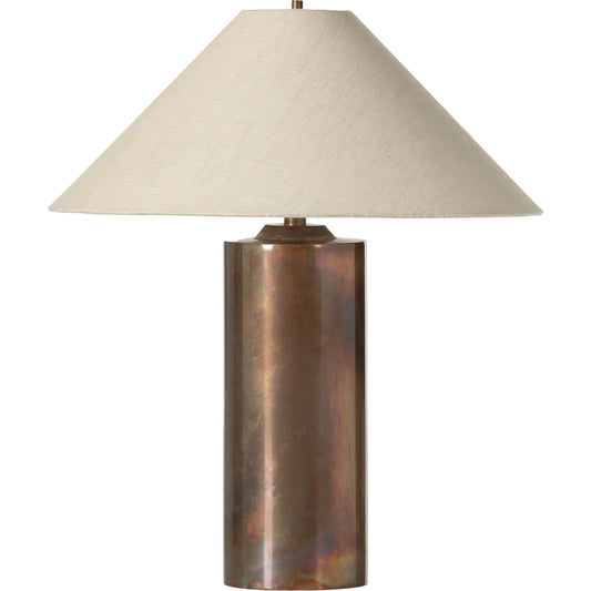 Seaton Table Lamp by Four Hands in iridescent acid wash. Made from stainless steel, 80% linen, 20% silk, thermoplastic in a modern style.
