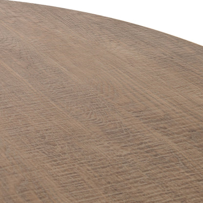 Evans Oval Dining Table by Four Hands in reclaimed burnt oak, vessel grey, polished brass. Made from solid reclaimed oak, iron, stainless steel in a modern style.