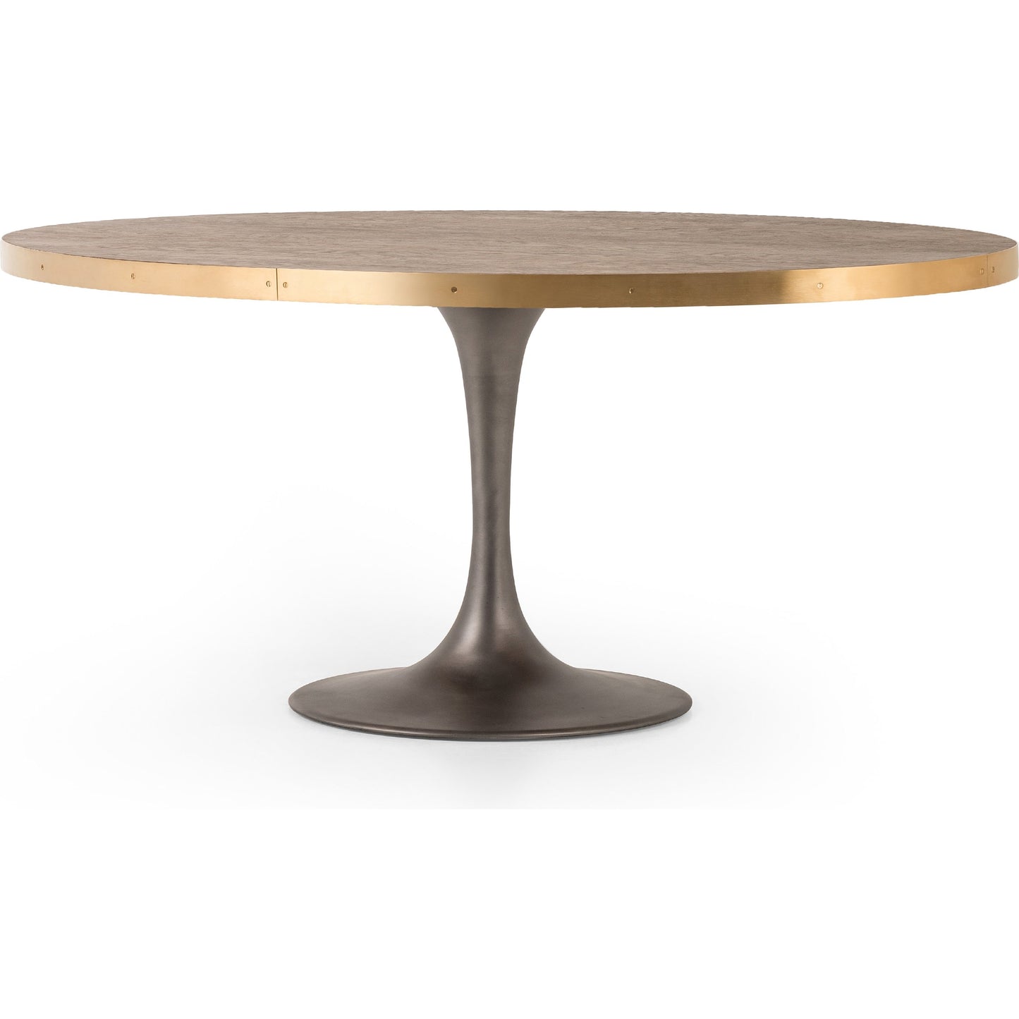 011 SI-1901020 | Additional Silo | Evans Oval Dining Table by Four Hands in reclaimed burnt oak, vessel grey, polished brass. Made from solid reclaimed oak, iron, stainless steel in a modern style.
