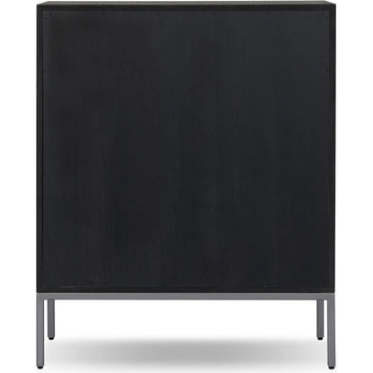 Cressida Bar Cabinet by Four Hands in black linen, gunmetal. Made from painted linen, steel in a unique style.