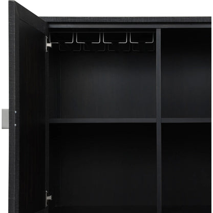 Cressida Bar Cabinet by Four Hands in black linen, gunmetal. Made from painted linen, steel in a unique style.