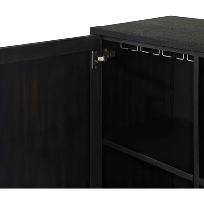 Cressida Bar Cabinet by Four Hands in black linen, gunmetal. Made from painted linen, steel in a unique style.