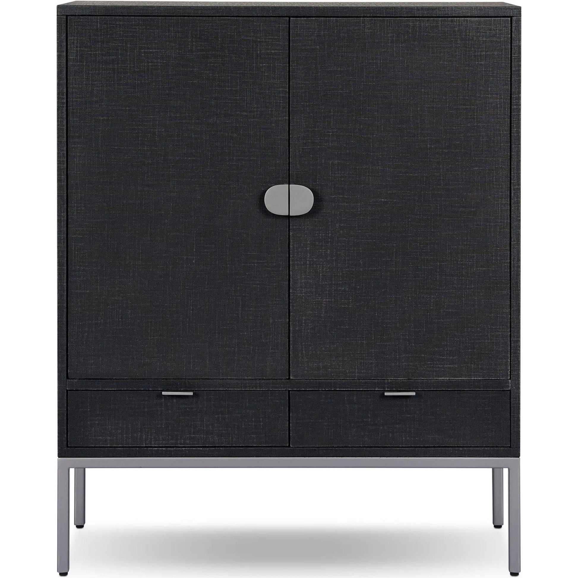 Cressida Bar Cabinet by Four Hands in black linen, gunmetal. Made from painted linen, steel in a unique style.