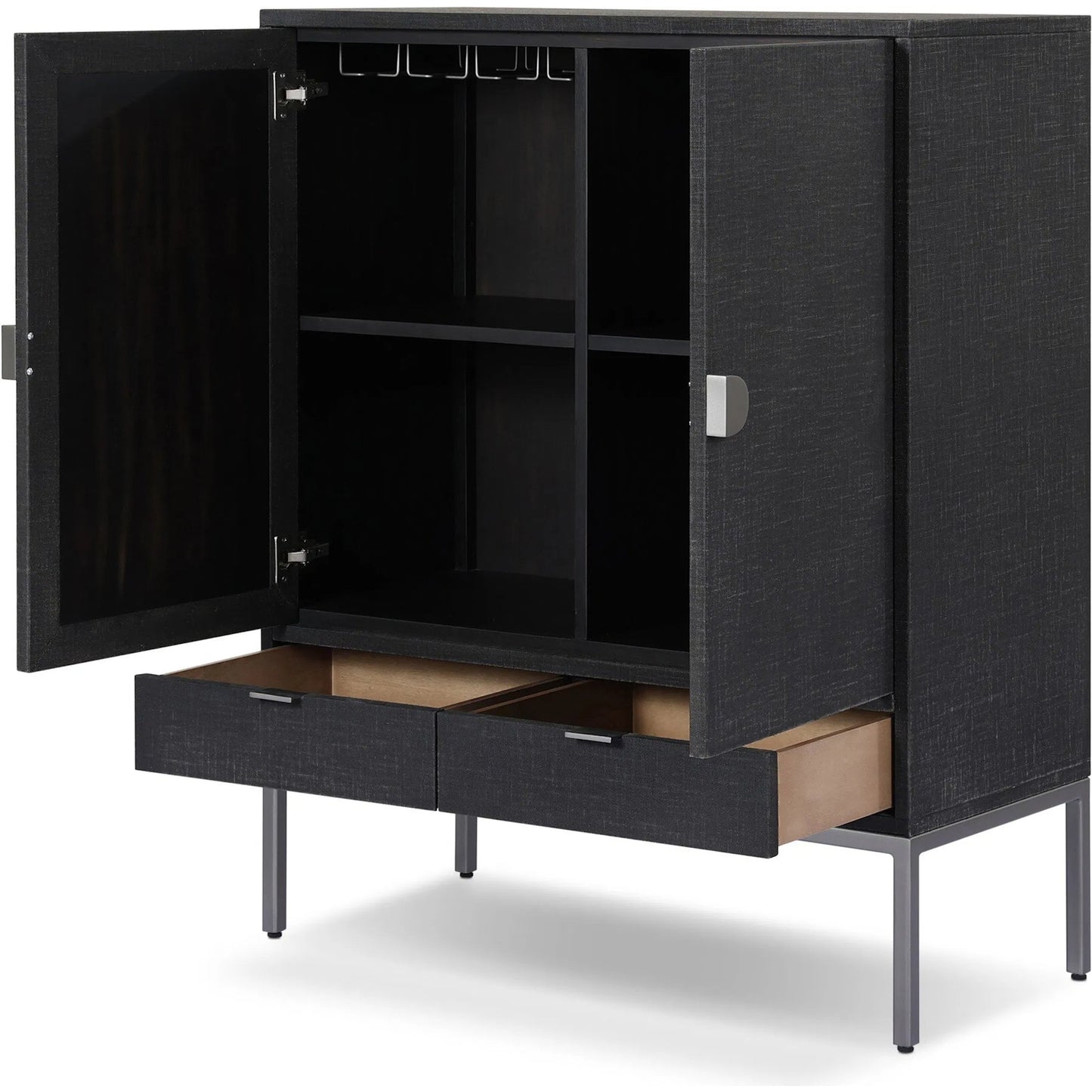 012 SI-2635291 | Additional Silo | Cressida Bar Cabinet by Four Hands in black linen, gunmetal. Made from painted linen, steel in a unique style.