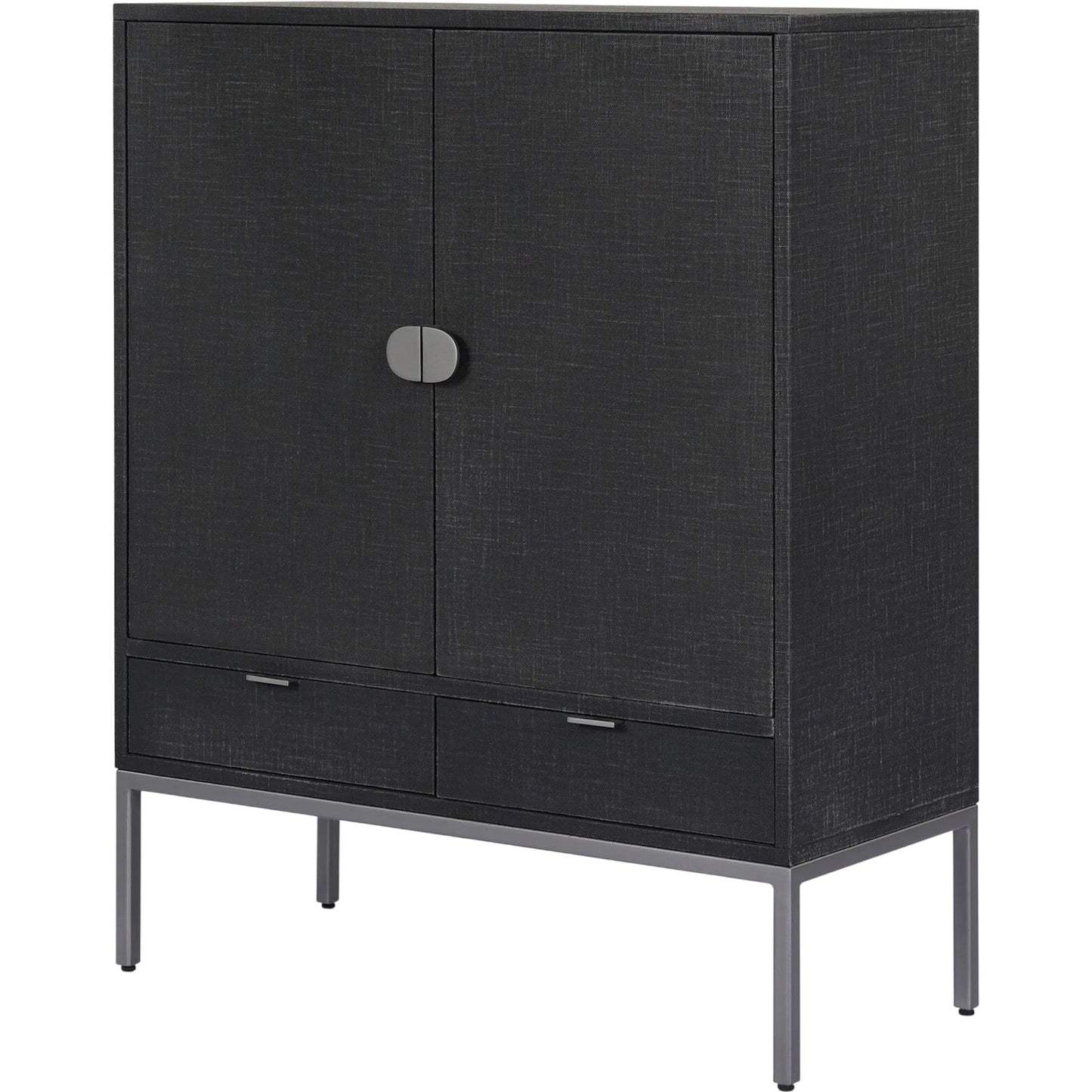 014 SI-2635291 | Primary Silo | Cressida Bar Cabinet by Four Hands in black linen, gunmetal. Made from painted linen, steel in a unique style.