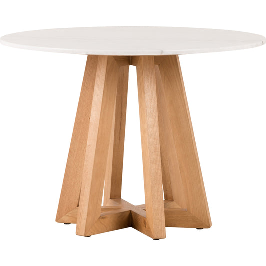 Creston Dining Table by Four Hands in honey oak, honey oak veneer, white marble and honey oak, white marble. Made from solid marble, oak veneer, solid oak in a coastal style.