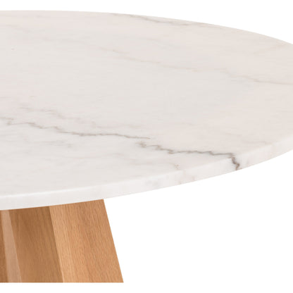 Creston Dining Table by Four Hands in honey oak, honey oak veneer, white marble and honey oak, white marble. Made from solid marble, oak veneer, solid oak in a coastal style.