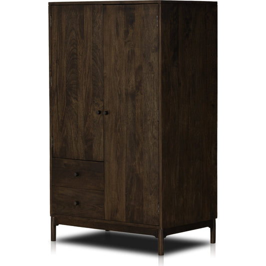 Ophelia Armoire by Four Hands in aged brown, gunmetal. Made from solid mango in a modern style.