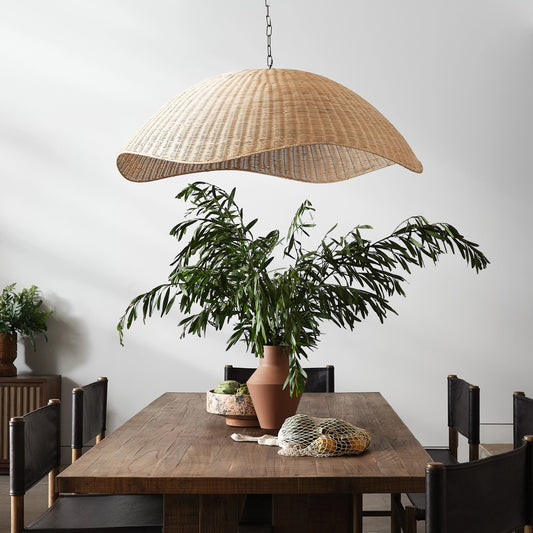 Overscale Woven Rattan Pendant by Four Hands in natural rattan. Made from rattan, iron, thermoplastic in a modern style.