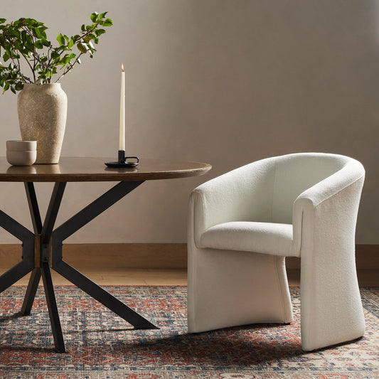 Elmore Dining Chair by Four Hands in portland cream. Made from 100% polyester, 90% polyurethane foam, 10% fiber in a modern style.
