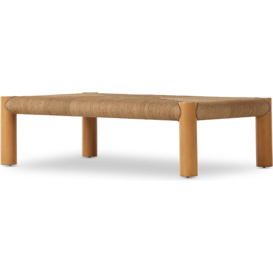 Olin Coffee Table by Four Hands in light wash mahogany. Made from sugar palm, solid mahogany in a modern style.