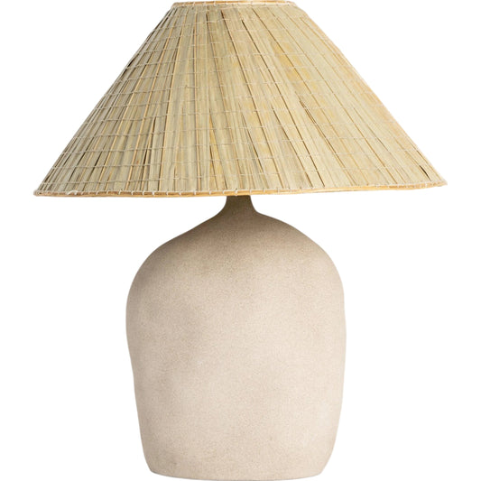 Cobb Table Lamp by Four Hands in sand porcelain, natural palm. Made from ceramic, palm fiber, thermoplastic in a modern style.
