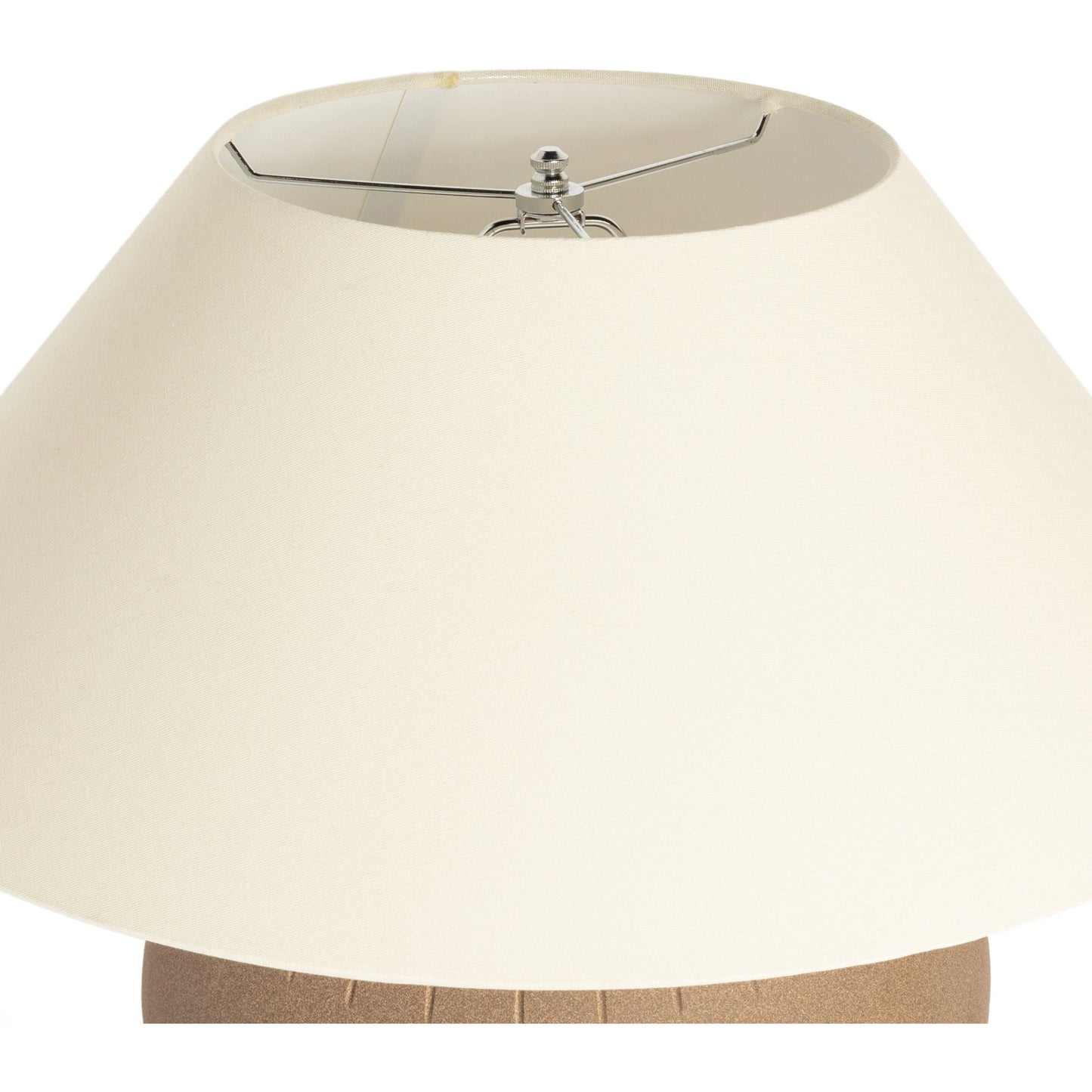 008 SI-1977379 | Closeup | Honus Table Lamp by Four Hands in dark sand, ivory linen. Made from ceramic, 65% polyester, 35% flax, linen, thermoplastic in a modern style.