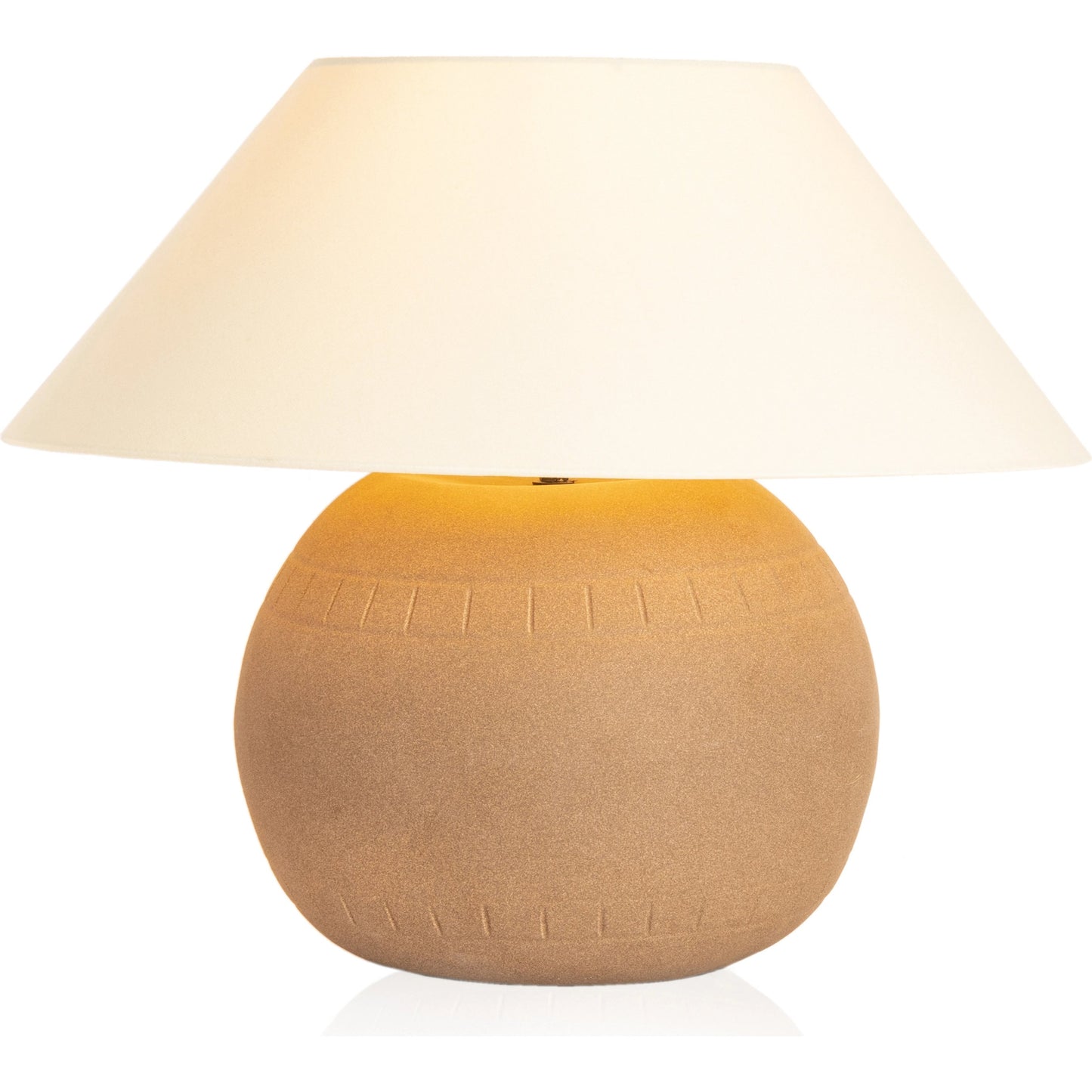 002 SI-1977379 | Additional Silo | Honus Table Lamp by Four Hands in dark sand, ivory linen. Made from ceramic, 65% polyester, 35% flax, linen, thermoplastic in a modern style.