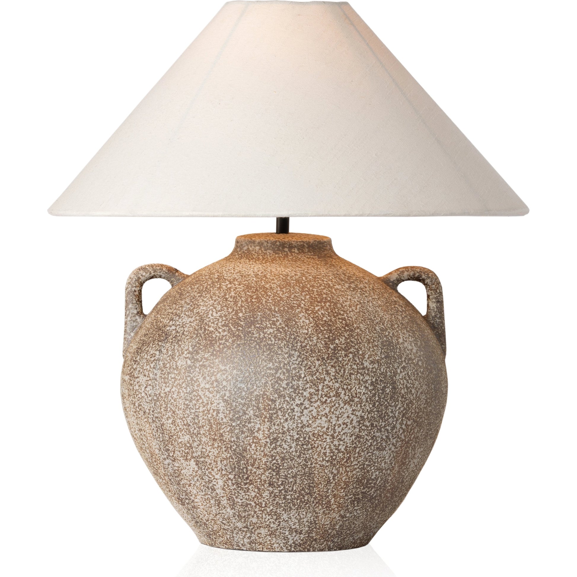 Mays Table Lamp by Four Hands in light sand porcelain. Made from ceramic, 65% polyester, 35% flax, linen, thermoplastic in a modern style.