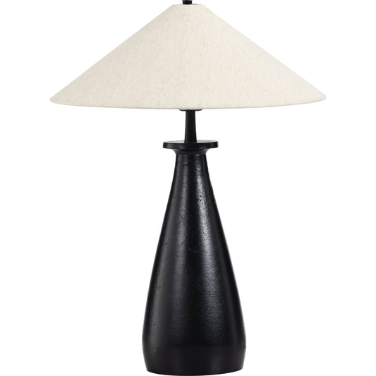 Innes Tapered Shade Table Lamp by Four Hands in matte black. Made from aluminum, 100% cotton in a modern style.