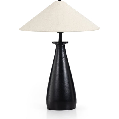 Innes Tapered Shade Table Lamp by Four Hands in matte black. Made from aluminum, 100% cotton in a modern style.