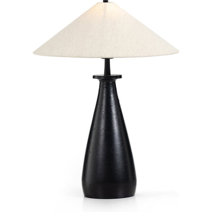 Innes Tapered Shade Table Lamp by Four Hands in matte black. Made from aluminum, 100% cotton in a modern style.