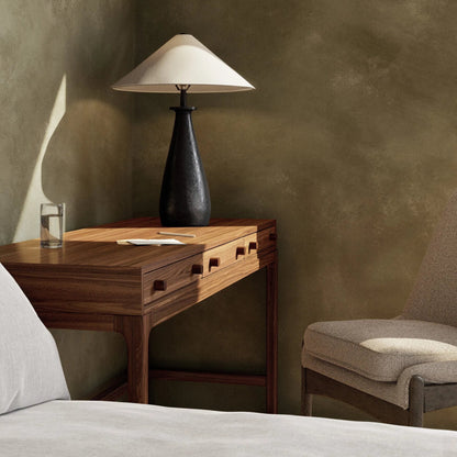 Innes Tapered Shade Table Lamp by Four Hands in matte black. Made from aluminum, 100% cotton in a modern style.