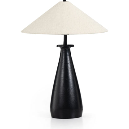 Innes Tapered Shade Table Lamp by Four Hands in matte black. Made from aluminum, 100% cotton in a modern style.