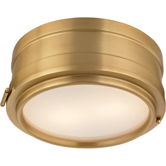 Rye Flush Mount by Hudson Valley in aged brass. Made from steel in a transitional style.