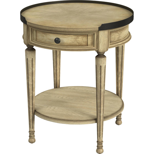 Sampson Side Table by Butler Specialty Company in beige and antique beige. Made from rubberwood solids, mdf, resin, cherry veneer in a cottage & farmhouse style.