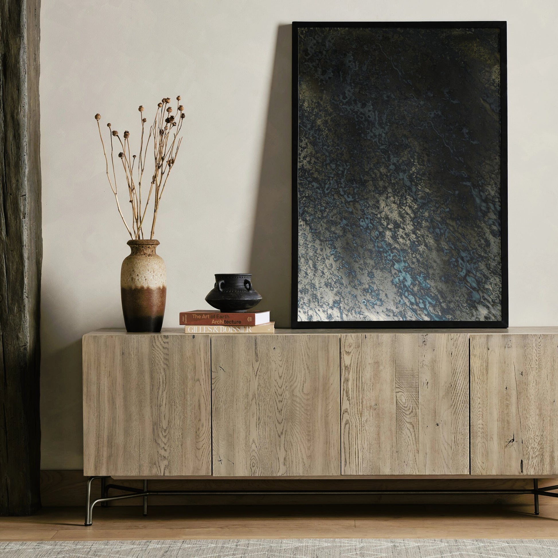 Acid Wash Mirror by Four Hands in matte black. Made from iron, mirror in a transitional style.