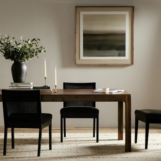 Arturo Dining Table by Four Hands in natural walnut and natural walnut. Made from walnut veneer, solid walnut in a modern style.